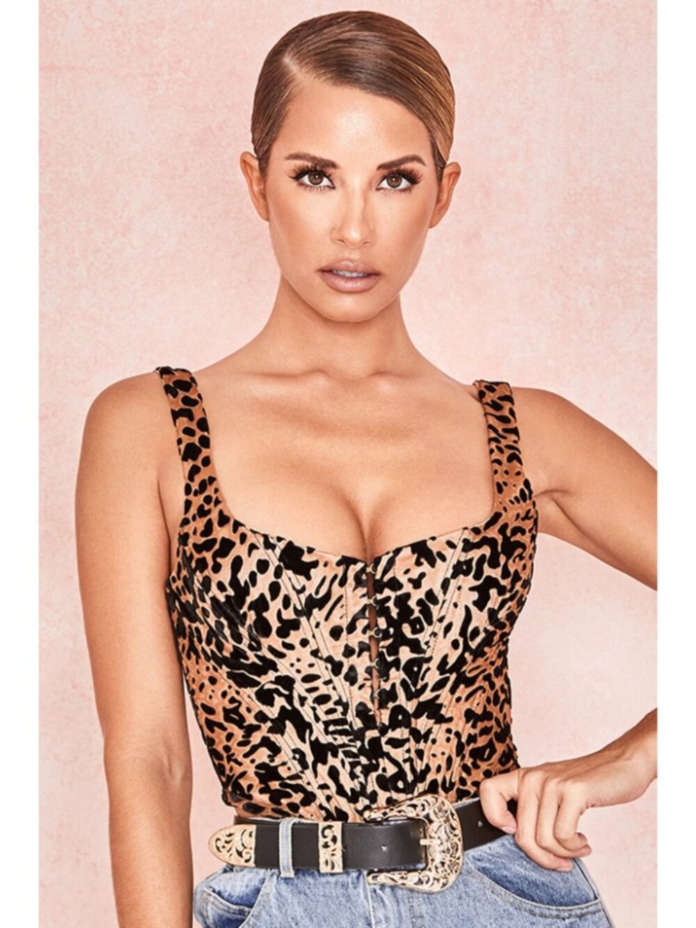 House of CB Jacqueline Leopard Print Corset Bustier Cropped Velvet Size XS